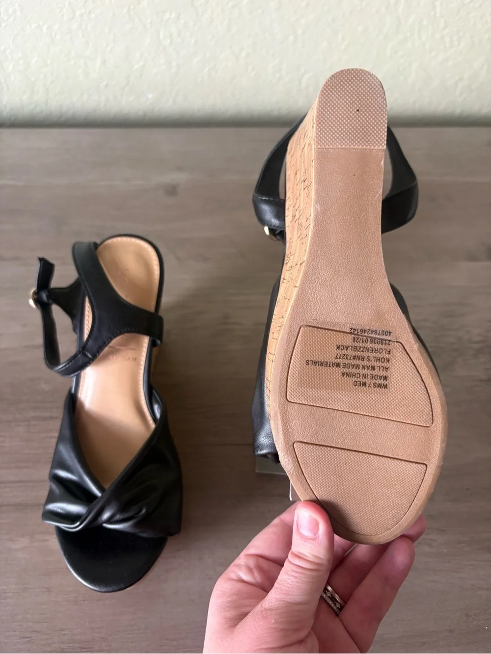 Lauren Conrad Black Cork Platform Wedge Sandals Ankle Strap NWOT